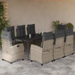 vidaXL 9részes világosszürke polyrattan kerti étkezőgarnitúra párnával (3212850) - vidaxl