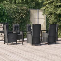 vidaXL 7 részes fekete polyrattan kerti étkezőgarnitúra párnával (3185193)