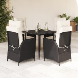 vidaXL 5 részes fekete polyrattan kerti étkezőgarnitúra párnákkal (3213155)