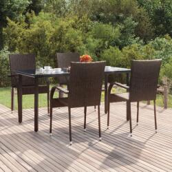 vidaXL 5 részes barna polyrattan kerti étkezőgarnitúra (3156660)