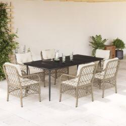 vidaXL 7 részes bézs polyrattan kerti étkezőgarnitúra párnákkal (3212143) - vidaxl