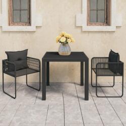 vidaXL 3 részes fekete PVC rattan kerti étkezőgarnitúra (3060100)