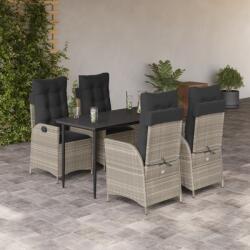 vidaXL 5részes világosszürke polyrattan kerti étkezőgarnitúra párnával (3213277)