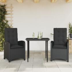 vidaXL 3 részes fekete polyrattan kerti étkezőgarnitúra párnákkal (3212310)