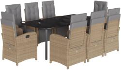 vidaXL 9 részes bézs polyrattan kerti étkezőgarnitúra párnákkal (3212597) - vidaxl