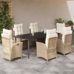 vidaXL 7 részes bézs polyrattan kerti étkezőgarnitúra párnákkal (3213251)