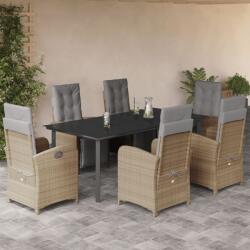vidaXL 7 részes bézs polyrattan kerti étkezőgarnitúra párnákkal (3212596)