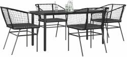 vidaXL 5 részes fekete polyrattan üveg kerti étkezőgarnitúra párnákkal (3334600)
