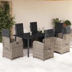vidaXL 7 részes szürke polyrattan kerti étkezőgarnitúra párnával (3212568)
