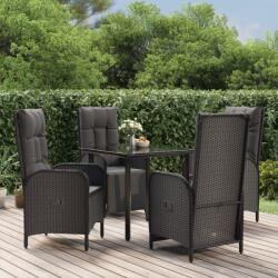 vidaXL 5 részes fekete polyrattan kerti étkezőgarnitúra párnákkal (3185195)
