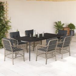 vidaXL 7 részes világosszürke polyrattan kerti étkezőszett párnával (3212171)