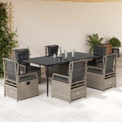 vidaXL 7 részes világosszürke polyrattan kerti étkezőszett párnával (3263032)