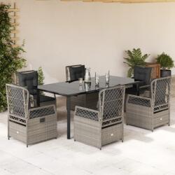 vidaXL 7 részes világosszürke polyrattan kerti étkezőszett párnával (3263039)