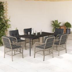 vidaXL 7 részes világosszürke polyrattan kerti étkezőszett párnával (3212170)