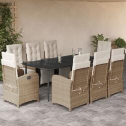 vidaXL 9 részes bézs polyrattan kerti étkezőgarnitúra párnákkal (3212576) - vidaxl
