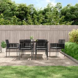 vidaXL 7 részes fekete polyrattan és acél kerti étkezőszett párnával (3187068)