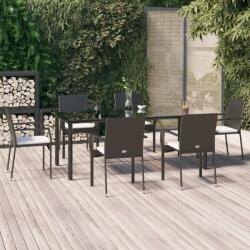 vidaXL 7 részes fekete polyrattan kerti étkezőgarnitúra párnával (3185135)