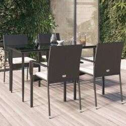 vidaXL 5 részes fekete polyrattan kerti étkezőgarnitúra párnákkal (3185121)