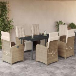 vidaXL 7 részes bézs polyrattan kerti étkezőgarnitúra párnákkal (3212581)