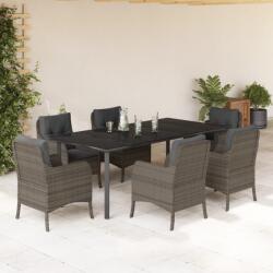 vidaXL 7 részes szürke polyrattan kerti étkezőgarnitúra párnával (3211960)