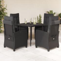 vidaXL 5 részes fekete polyrattan kerti étkezőgarnitúra párnákkal (3212744)