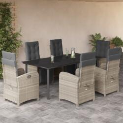 vidaXL 7 részes világosszürke polyrattan kerti étkezőszett párnával (3212610)