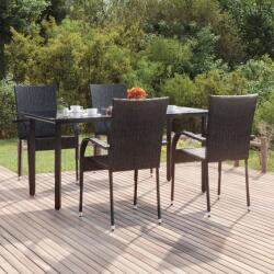 vidaXL 5 részes fekete polyrattan kerti étkezőgarnitúra (3156656)