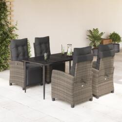 vidaXL 5 részes szürke polyrattan kerti étkezőgarnitúra párnával (3212991)