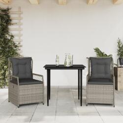 vidaXL 3részes világosszürke polyrattan kerti étkezőgarnitúra párnával (3263027)