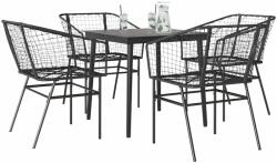 vidaXL 5 részes fekete polyrattan üveg kerti étkezőgarnitúra (3334486) - vidaxl
