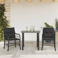 vidaXL 3 részes fekete polyrattan bisztrógarnitúra párnával (3212103)