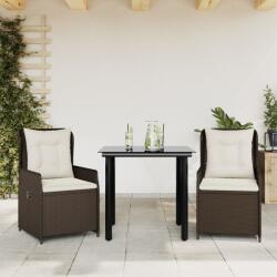 vidaXL 3 részes barna polyrattan kerti étkezőgarnitúra párnával (3262847)