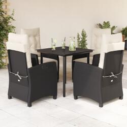 vidaXL 5 részes fekete polyrattan kerti étkezőgarnitúra párnákkal (3212734)