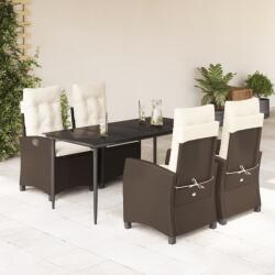 vidaXL 5 részes barna polyrattan kerti étkezőgarnitúra párnákkal (3212766)