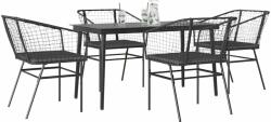 vidaXL 5 részes fekete polyrattan üveg kerti étkezőgarnitúra párnákkal (3334501)