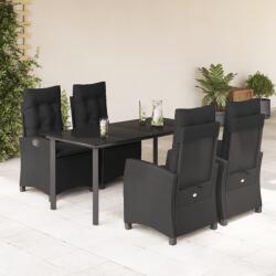 vidaXL 5 részes fekete polyrattan kerti étkezőgarnitúra párnákkal (3212756)