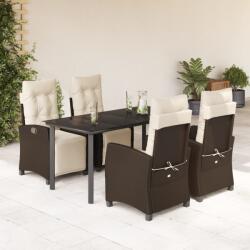 vidaXL 5-részes barna polyrattan kerti étkezőgarnitúra párnákkal (3212984)