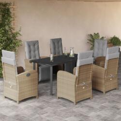 vidaXL 7 részes bézs polyrattan kerti étkezőgarnitúra párnákkal (3212595)