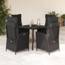 vidaXL 5 részes fekete polyrattan kerti étkezőgarnitúra párnákkal (3213400)