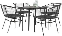 vidaXL 5 részes fekete polyrattan üveg kerti étkezőgarnitúra párnákkal (3334500)