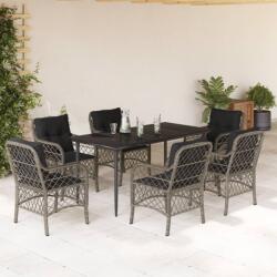 vidaXL 7 részes szürke polyrattan kerti étkezőgarnitúra párnával (3212128)