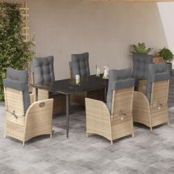 vidaXL 7 részes bézs polyrattan kerti étkezőgarnitúra párnákkal (3213261)
