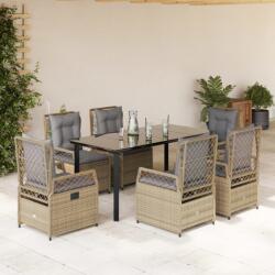 vidaXL 7 részes bézs polyrattan kerti étkezőgarnitúra párnákkal (3263010) - vidaxl