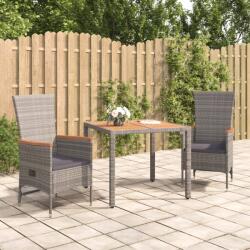 vidaXL 3 részes szürke polyrattan kerti étkezőgarnitúra párnával (3157546)