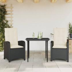 vidaXL 3 részes fekete polyrattan kerti étkezőgarnitúra párnákkal (3212290) - vidaxl