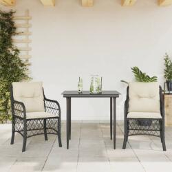 vidaXL 3 részes fekete polyrattan bisztrógarnitúra párnával (3212082)