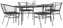 vidaXL 5 részes fekete polyrattan üveg kerti étkezőgarnitúra párnákkal (3334502)