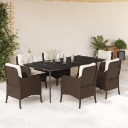 vidaXL 7 részes barna polyrattan kerti étkezőgarnitúra párnával (3211939)
