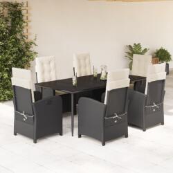 vidaXL 7 részes fekete polyrattan kerti étkezőgarnitúra párnával (3212297) - vidaxl