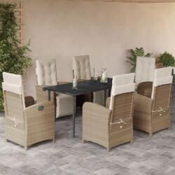 vidaXL 7 részes bézs polyrattan kerti étkezőgarnitúra párnákkal (3212574)